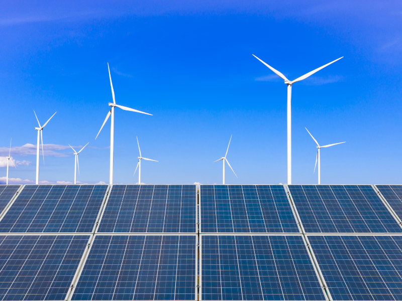 Renewable energy site showing solar panels