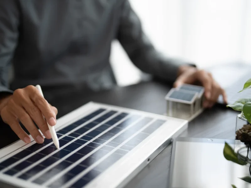 Solar expert reviewing solar panel types and panel layout for a residential solar system